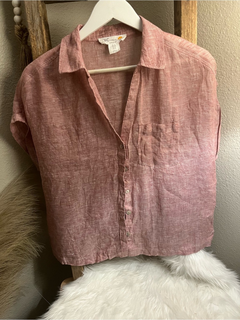 C&C California Dusty Rose Linen Button-Front Shirt